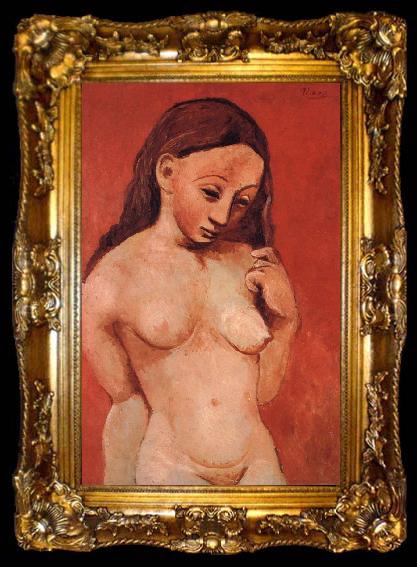 framed  pablo picasso nude against a red backgroumd, ta009-2